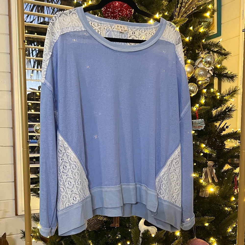 POL Blue and White Lace Sweatshirt